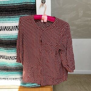 3/4-length sleeve blouse - burgundy pattern, size women's s
